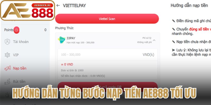Hướng dẫn từng bước nạp tiền AE888 tối ưu nhất